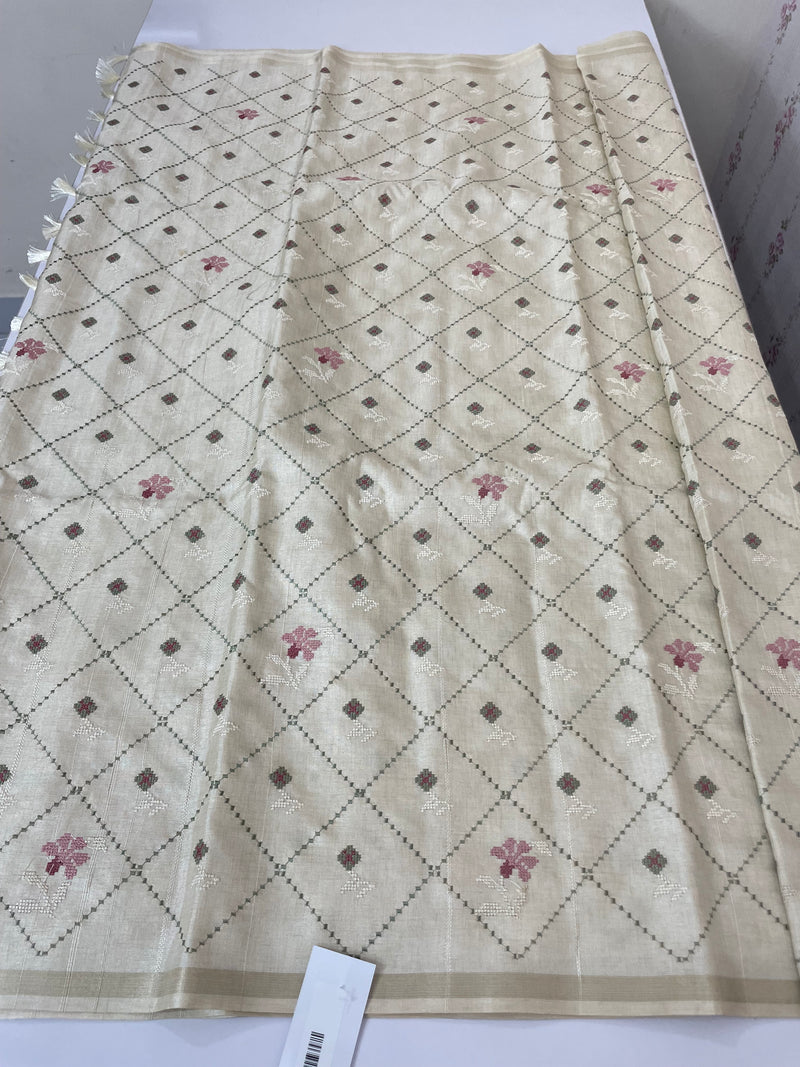 Soft Blended tussar saree with embriodery - MS8688 Cream