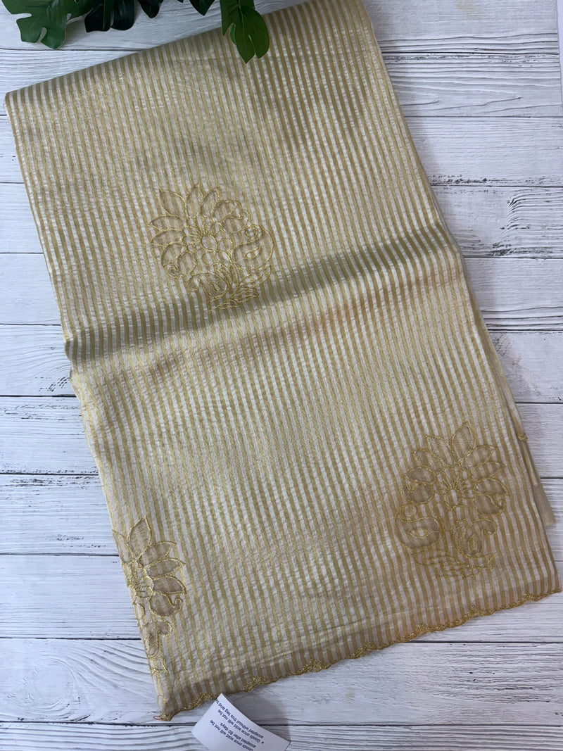 Tissue mix Soft silk saree with applique work MS8146 - Golden