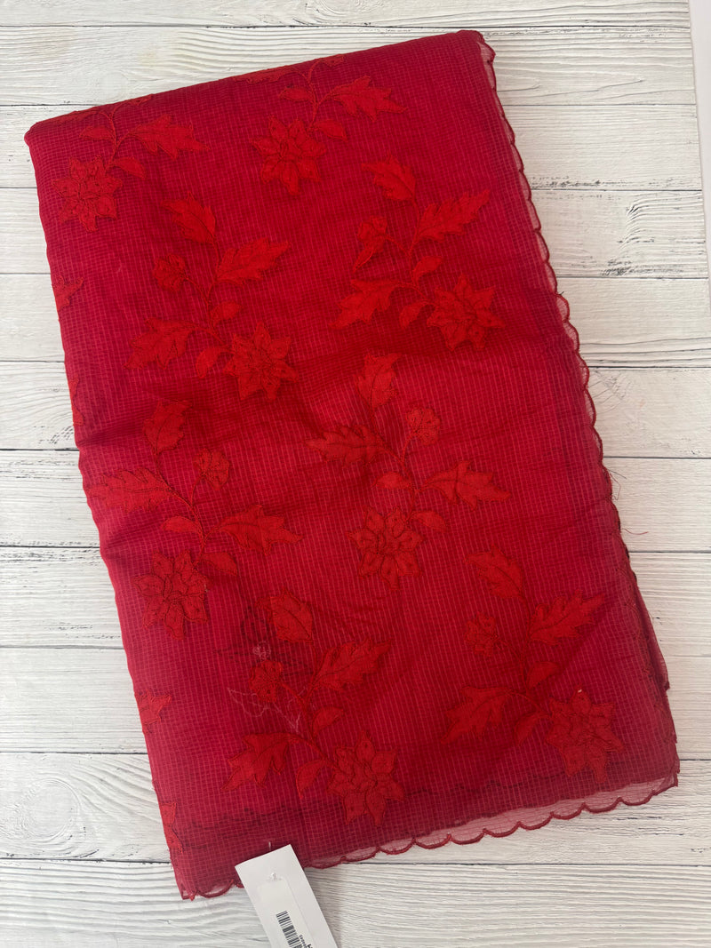 Kota silk cotton saree with applique work MS81788 - Red