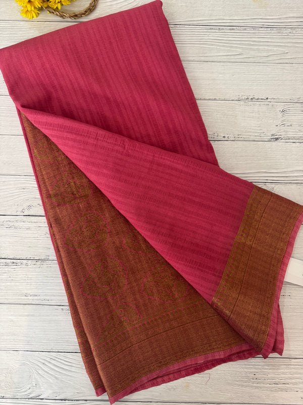 Crepe Banarasi viscose Georgette saree with brocade blouse MS953211- PeachPink