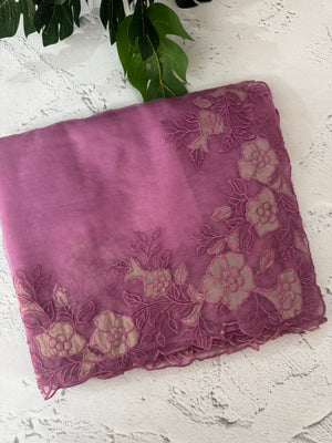 Semi Organza saree with applique borders - MCW799