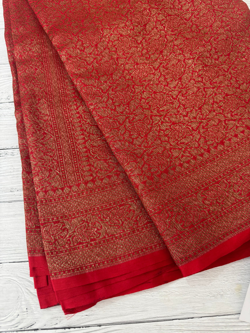 Semi katan Banarasi saree in antique zari weaving - MSKB899 Red