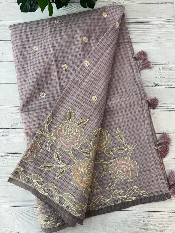 Applique and embroidery work 
 Kota Silk saree MSH118- DuskyLavender