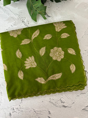Organza saree with tissue applqiue work - MSH989 LeafGreen