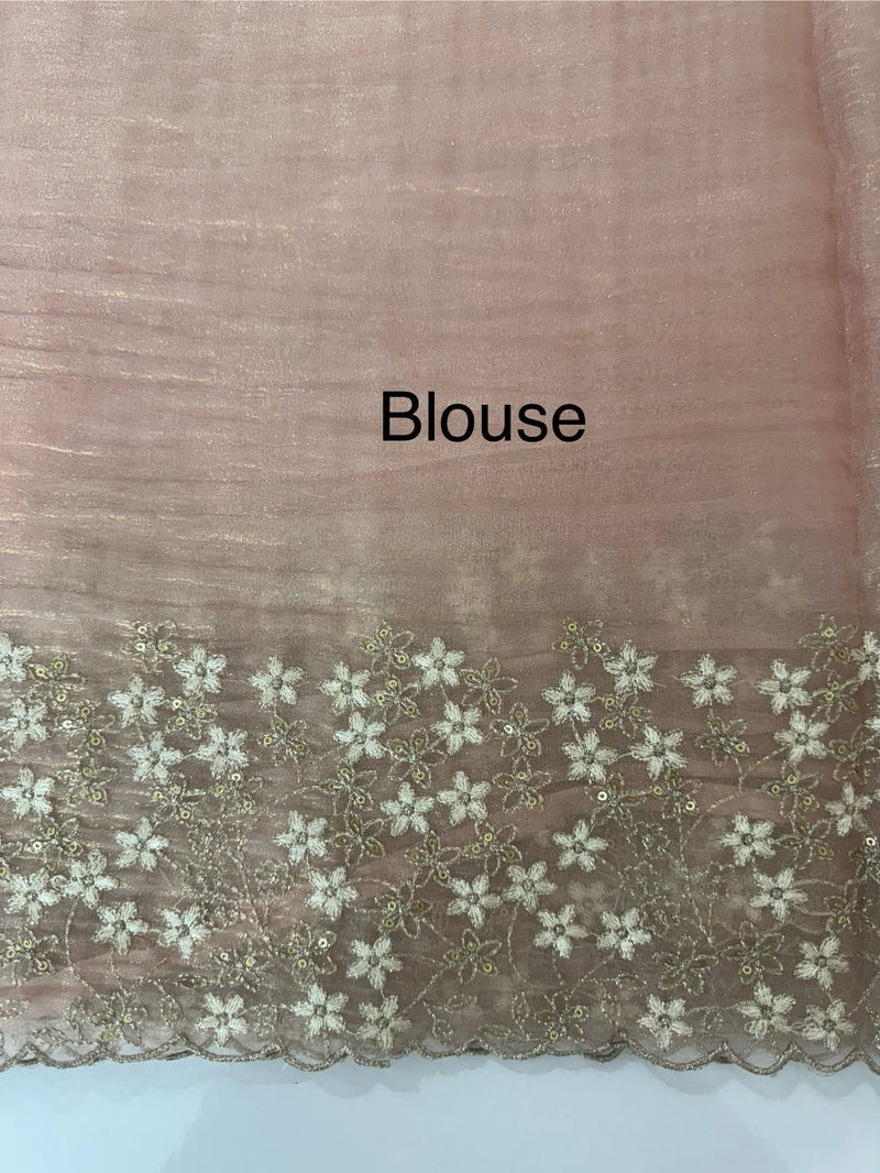 Crush tissue Organza saree with embroidery work MS14791- PastelPeach