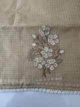 Soft kota checks saree with embroidery - FKSF242 Chiku