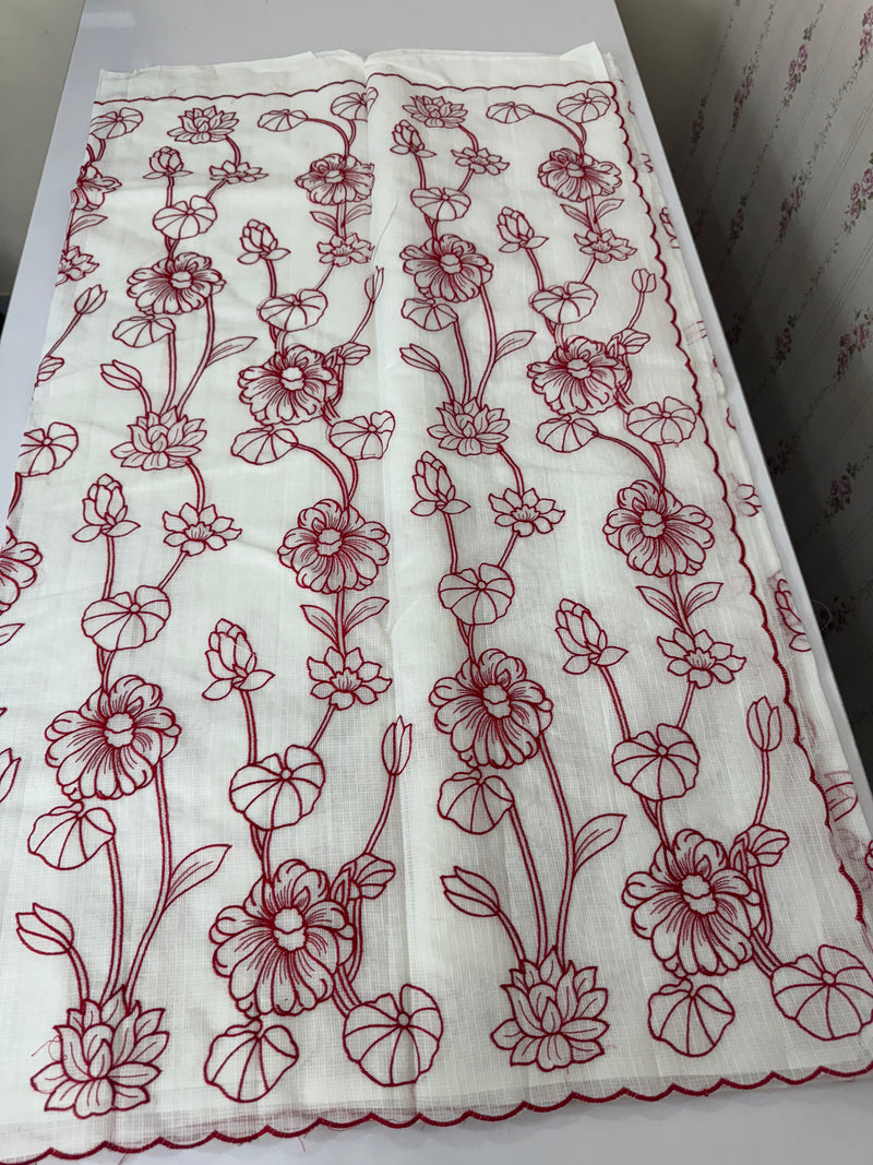 Netkota embriodery saree  MSH119 Red & White