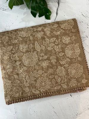 Malai chanderi saree with embroidery work MSM890 Taupe