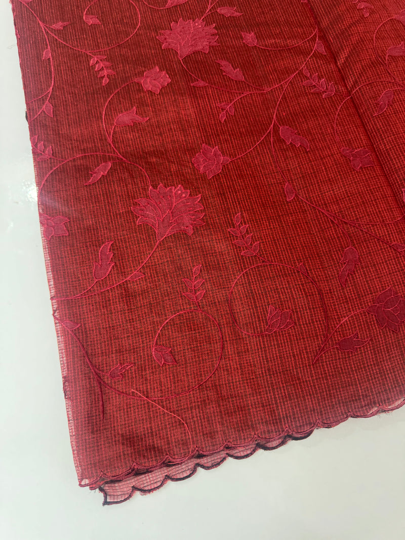 Kota silk cotton saree with applique work MS81788 - Maroon