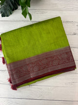 Jute linen sarees with contrast pallu & blouse MJL456