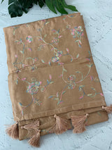 Tussar finish soft silk saree with thread embroidery MTS568 Chiku