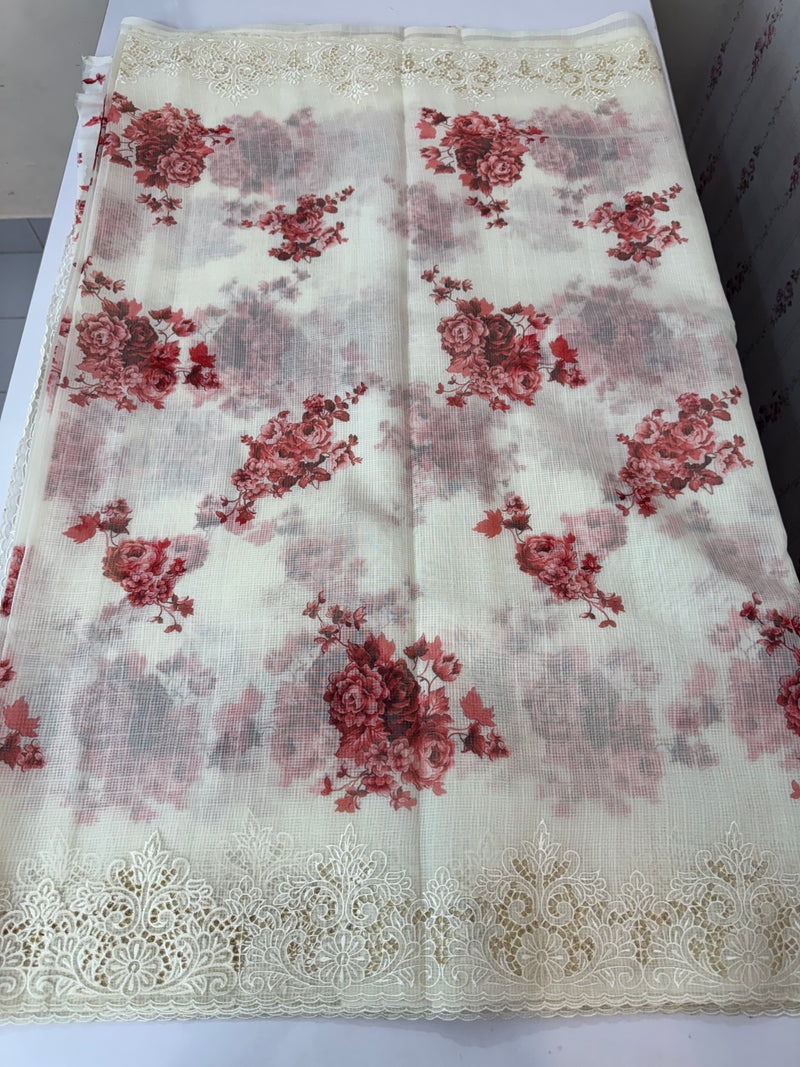 Cutwork Soft kota silk saree with digital prints MSH121