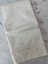 Kota Moonga checks saree with embriodery MSH279 (2)- White to Red