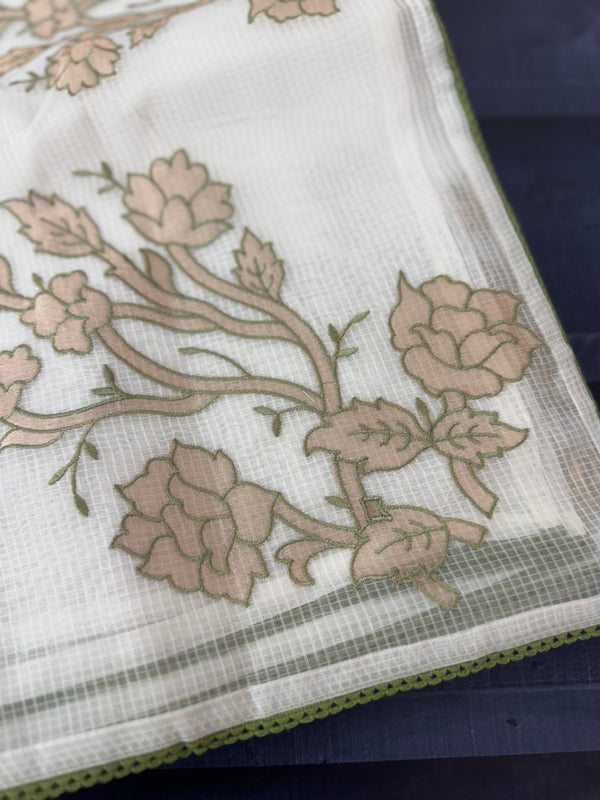 NetKota Applique work saree  MSH123- White & Green