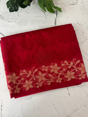 Semi organza saree with zari border - Red 1