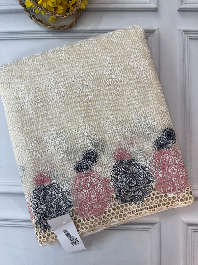 Cutwork Phulkari NetKota Embroidery saree - OffWhite