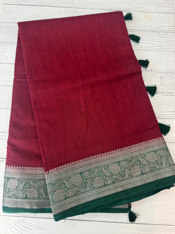 Jute linen sarees with contrast pallu & blouse MJL456