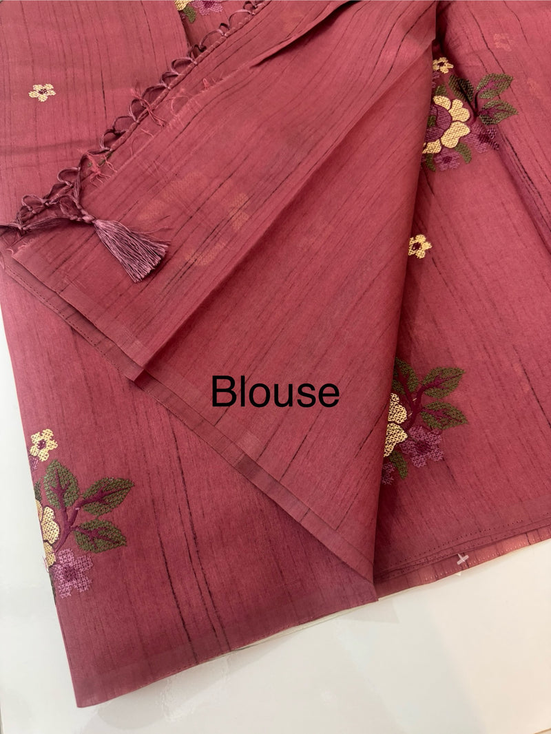 Blended matka tussar silk saree with embroidery - MS90654 Burgundy