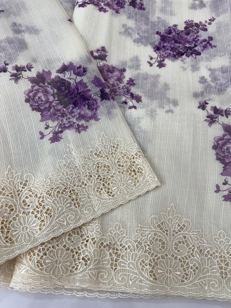 Cutwork Soft kota silk saree with digital prints MSH121