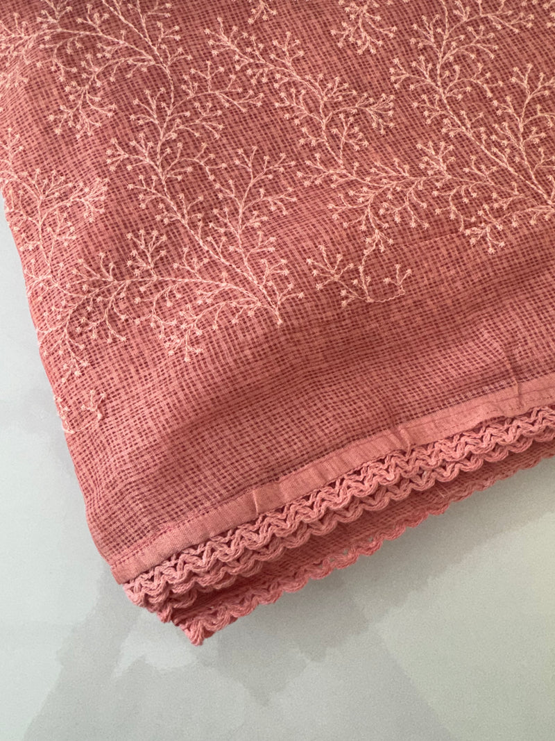 Soft kota checks saree with embroidery MSKC337 Peach