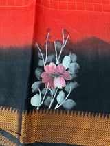 Checks Semi tussar saree with hand painting MS3432