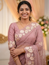 Soft Organza saree with thread work and tissue applique borders - MCW605 PastelOnionPink