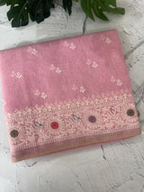 Tissue linen saree with embroidery MTL451 Pink