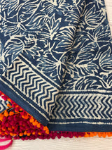 Pure mul cotton hand block printed saree SKSRMY