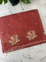 Kota checks saree with embroidery MS7645 Brick