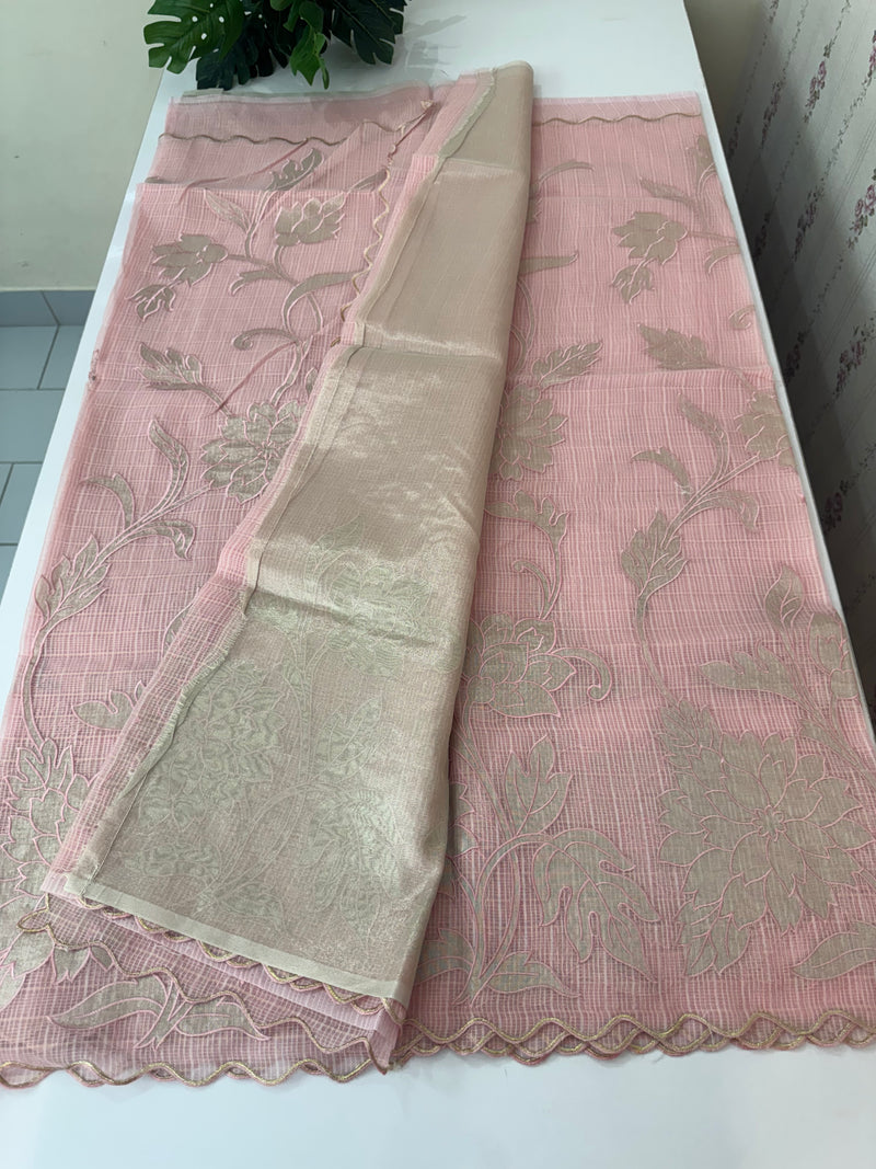 NetKota saree with tissue applique work MS15145 - PastelPink
