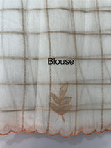 Check Mul chanderi saree with applique work MSH164 - White to Peach