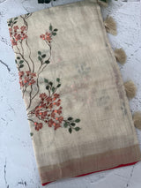 Tissue linen saree with handpainting and kanta work blouse MS14462 (6)