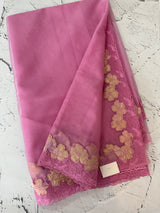 Soft organza saree with turkish applique borders- MCW735