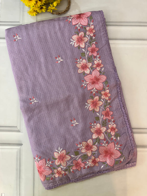 Soft kota checks saree with embroidery SVPSSR Lavender