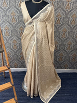 Cutwork blended tussar saree MTS608 - Beige