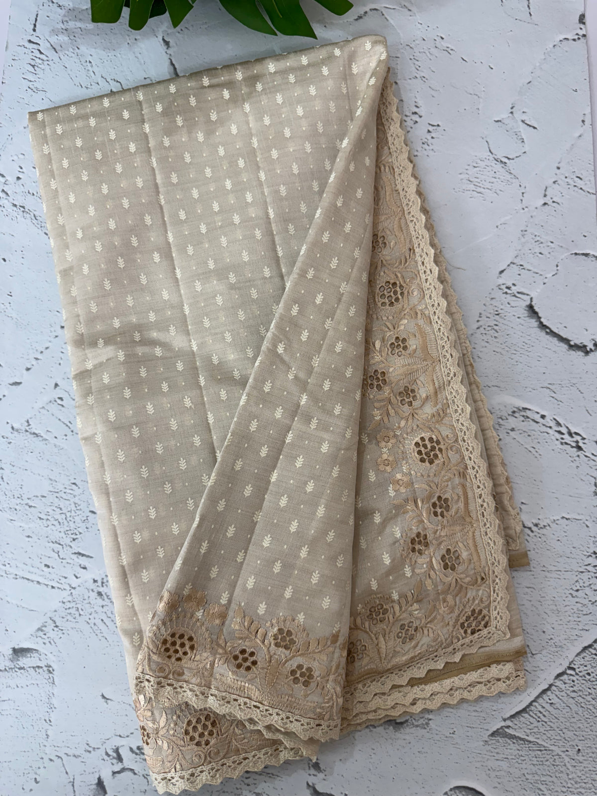 Cutwork blended tussar saree   - Cream MS5222