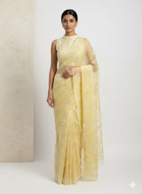 Organza saree with embroidery and pearl work - MSK54- LimeYellow