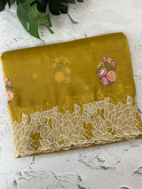 Soft crush Organza saree with embroidery and applique work MS14764 MustardYellow