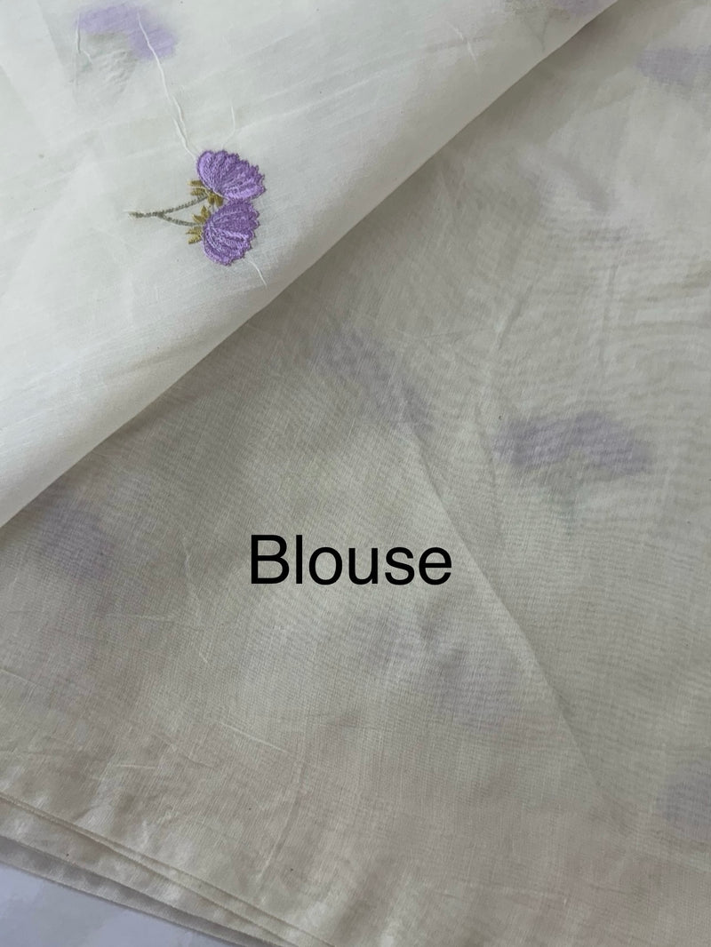 Mul chanderi saree with embriodery MSH114- Lavender flowers