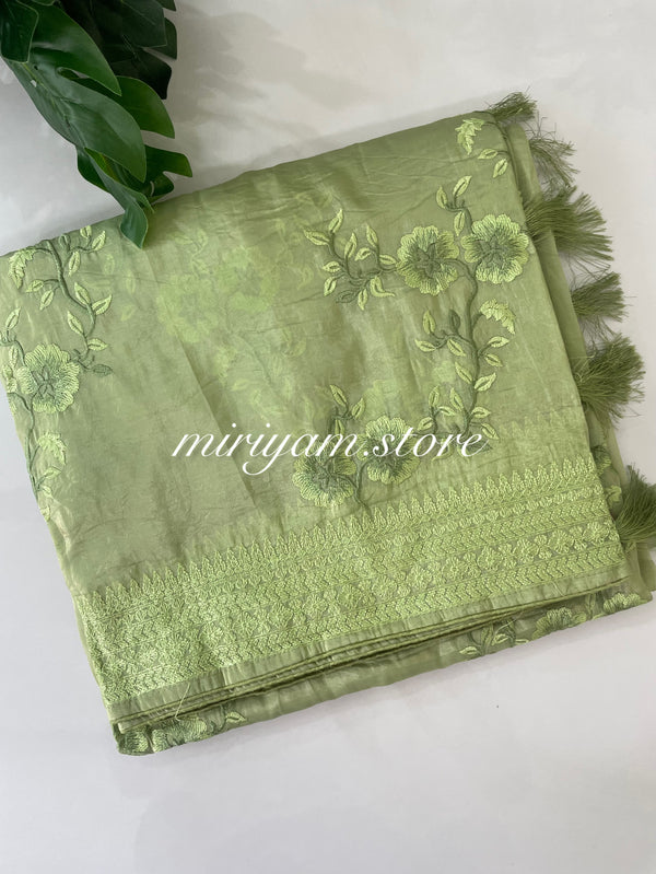 Metallic crush organza saree - MCOS624 LightGreen