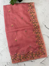 Soft kota checks saree with embroidery  - MS7843 Peach