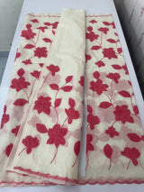 Mul chanderi applique work saree MSH170 - Offwhite to DarkPeach