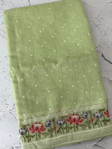 Semi linen saree with embroidery- MS15167