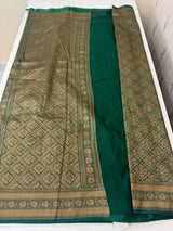 Semi katan Banarasi saree in antique zari weaving - MSKB899 BottleGreen