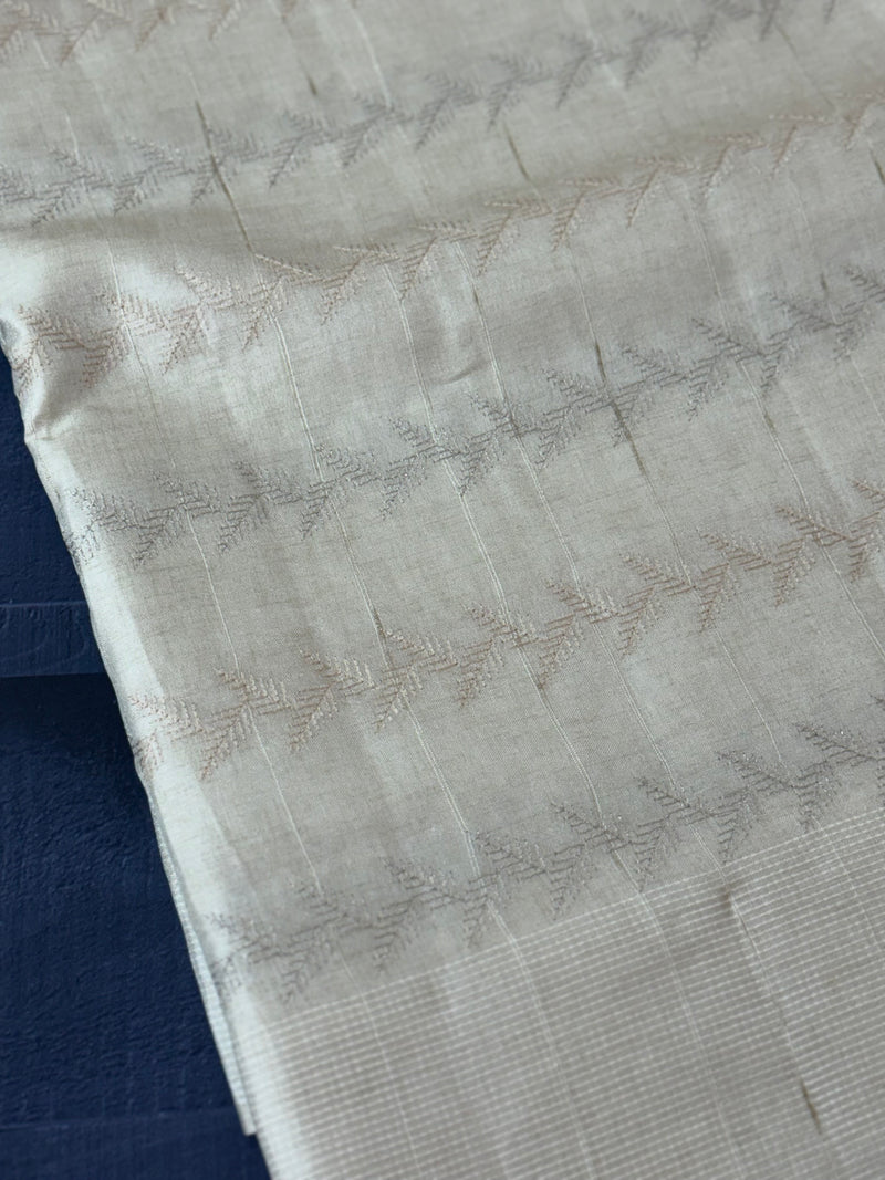 Blended tussar saree with embriodery - MS8665 Cream
