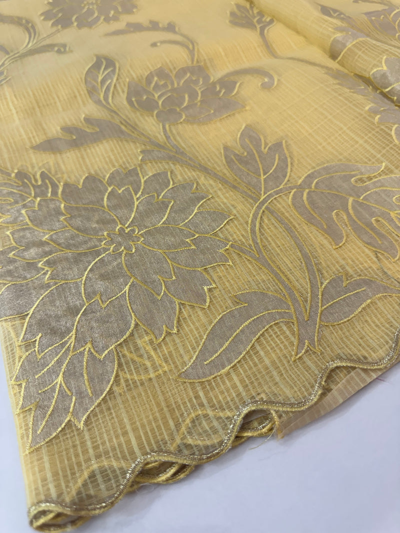 NetKota saree with tissue applique work MS15145 - PastelYellow