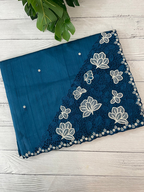 Cutwork Semi tussar saree MTSS674 DeepBlue