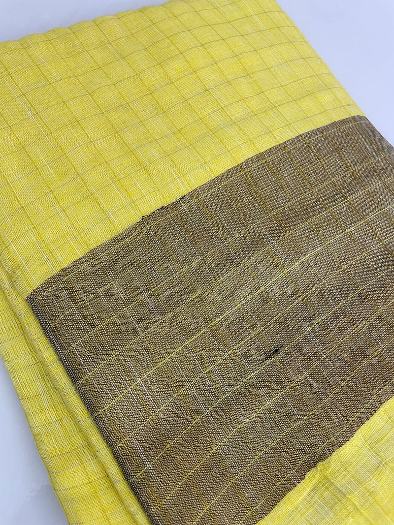 Linen checks saree with zari border MLS9788
