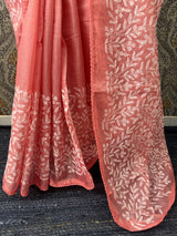 Soft kota checks saree with embroidery - SVTS24 PeachPink