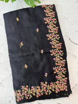 Soft kota checks saree with embroidery  - MS7843 Black